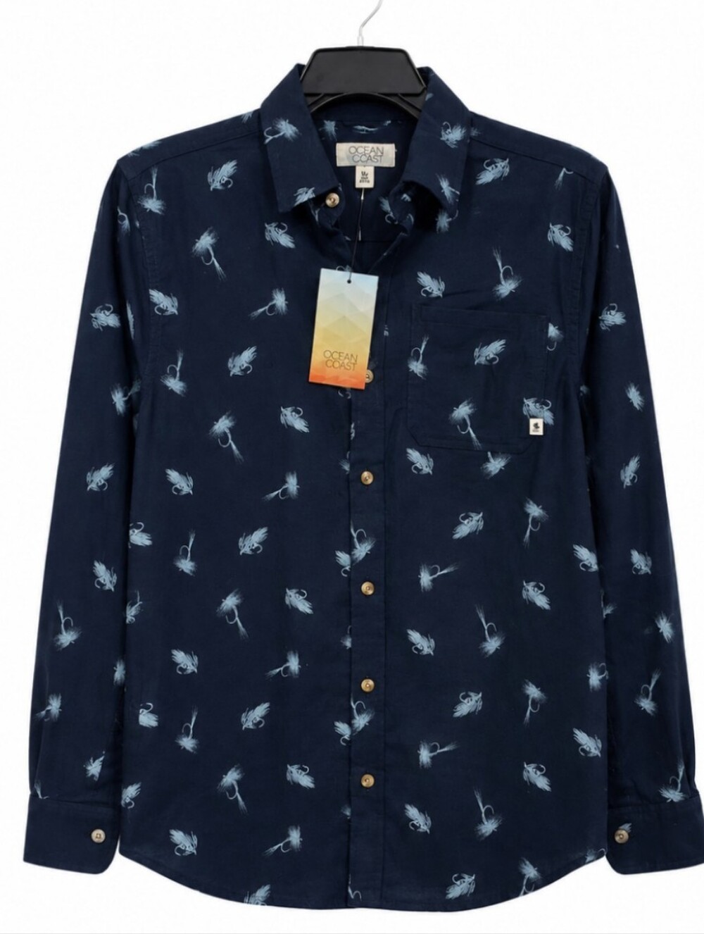 Ocean & Coast Boys' Size Large Navy Button-Down Shirt with Fishing Hook Print